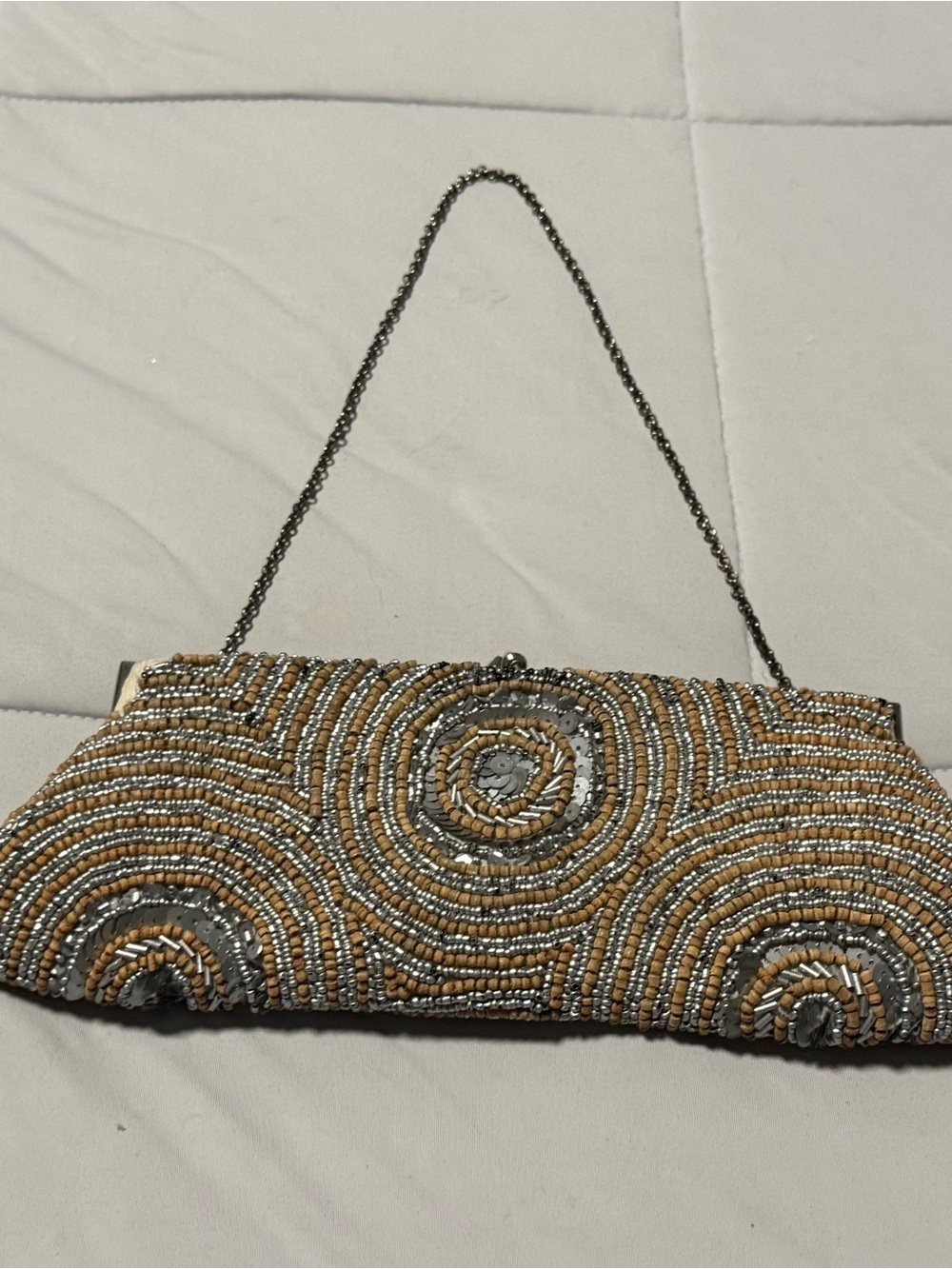 White House Black Market Beaded Clutch in Gold and Silver Tones